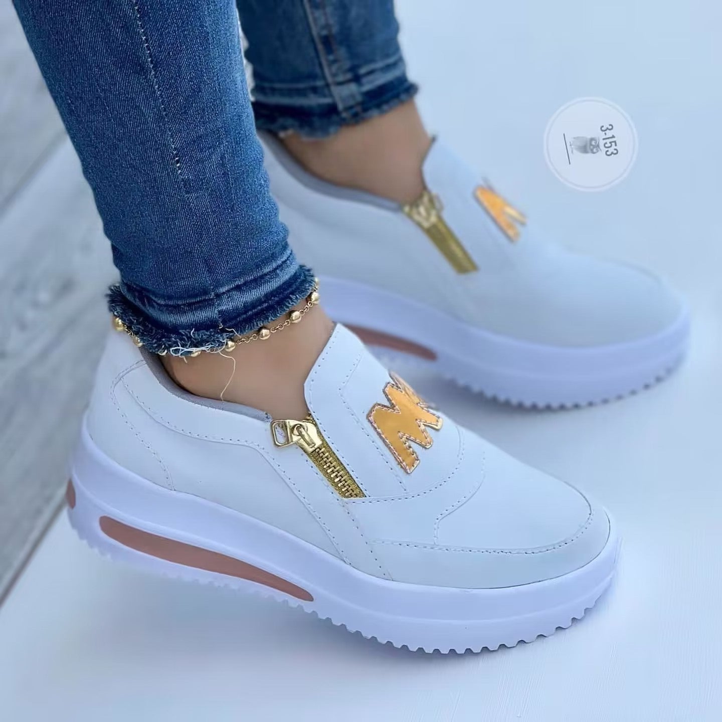 Woma'n Flat Bottom Side Zipper Color Casual Sports Shoes, Loafer –WR022