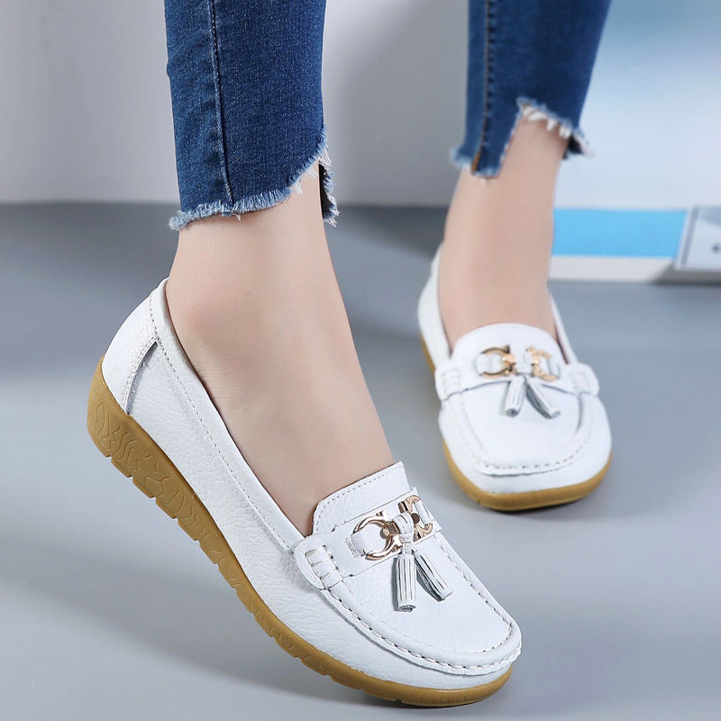 New Genuine Leather Cowhide Soft Sole Four Seasons Women's Flat Shoes, Loafer-RV2253