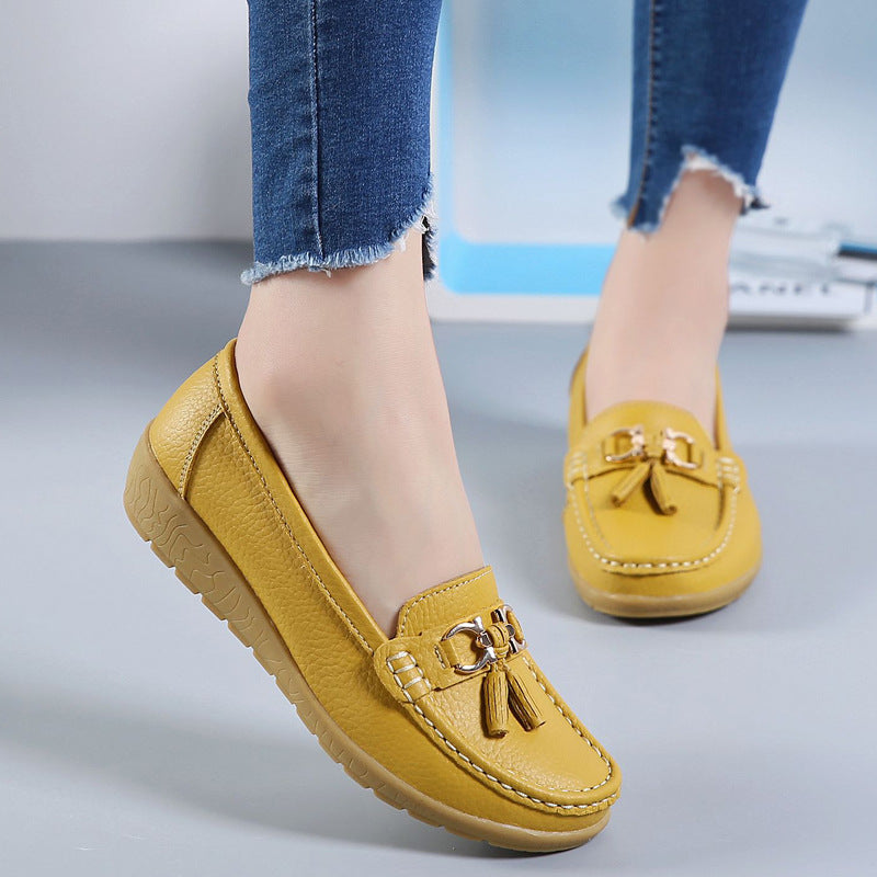 New Genuine Leather Cowhide Soft Sole Four Seasons Women's Flat Shoes, Loafer-RV2253