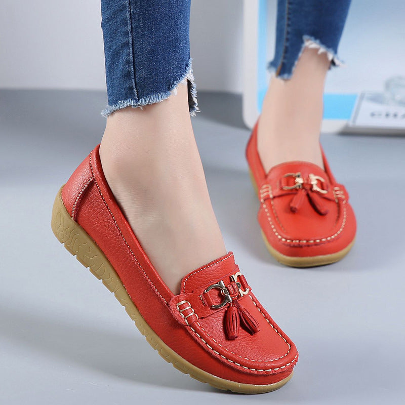New Genuine Leather Cowhide Soft Sole Four Seasons Women's Flat Shoes, Loafer-RV2253