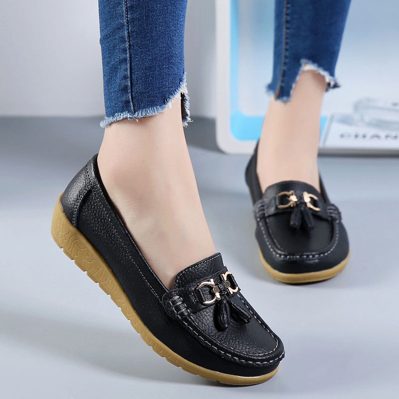New Genuine Leather Cowhide Soft Sole Four Seasons Women's Flat Shoes, Loafer-RV2253