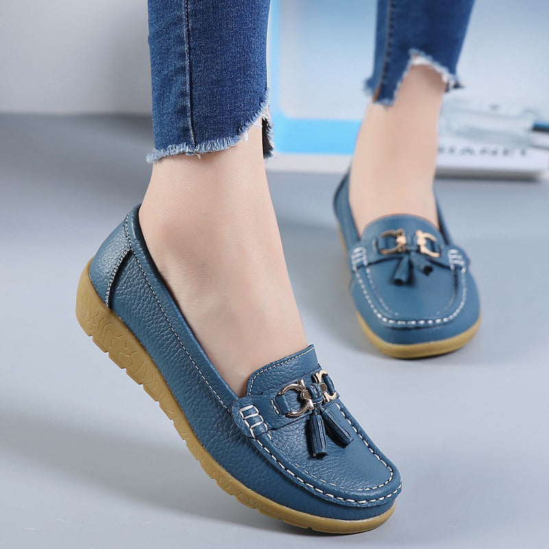 New Genuine Leather Cowhide Soft Sole Four Seasons Women's Flat Shoes, Loafer-RV2253
