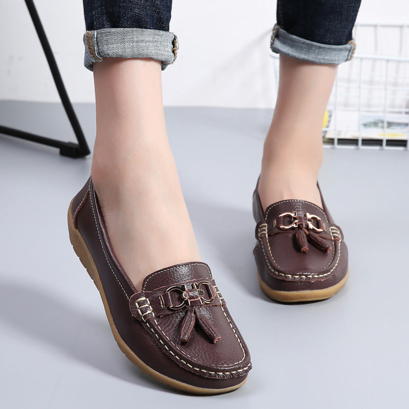 New Genuine Leather Cowhide Soft Sole Four Seasons Women's Flat Shoes, Loafer-RV2253