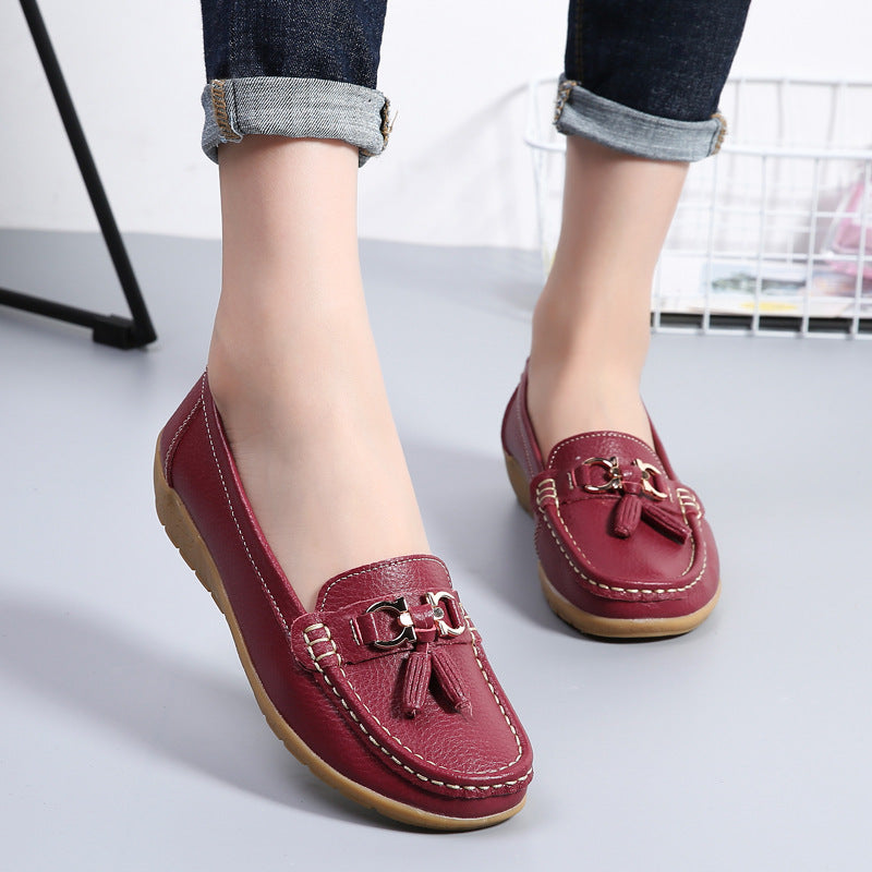 New Genuine Leather Cowhide Soft Sole Four Seasons Women's Flat Shoes, Loafer-RV2253