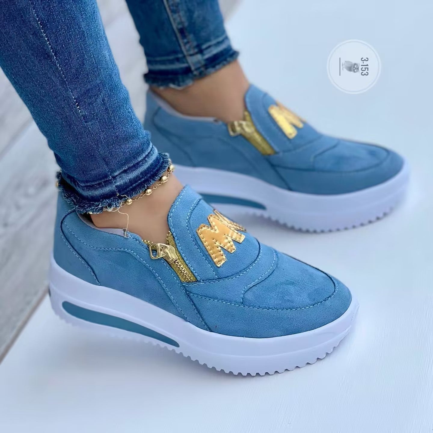 Woma'n Flat Bottom Side Zipper Color Casual Sports Shoes, Loafer –WR022