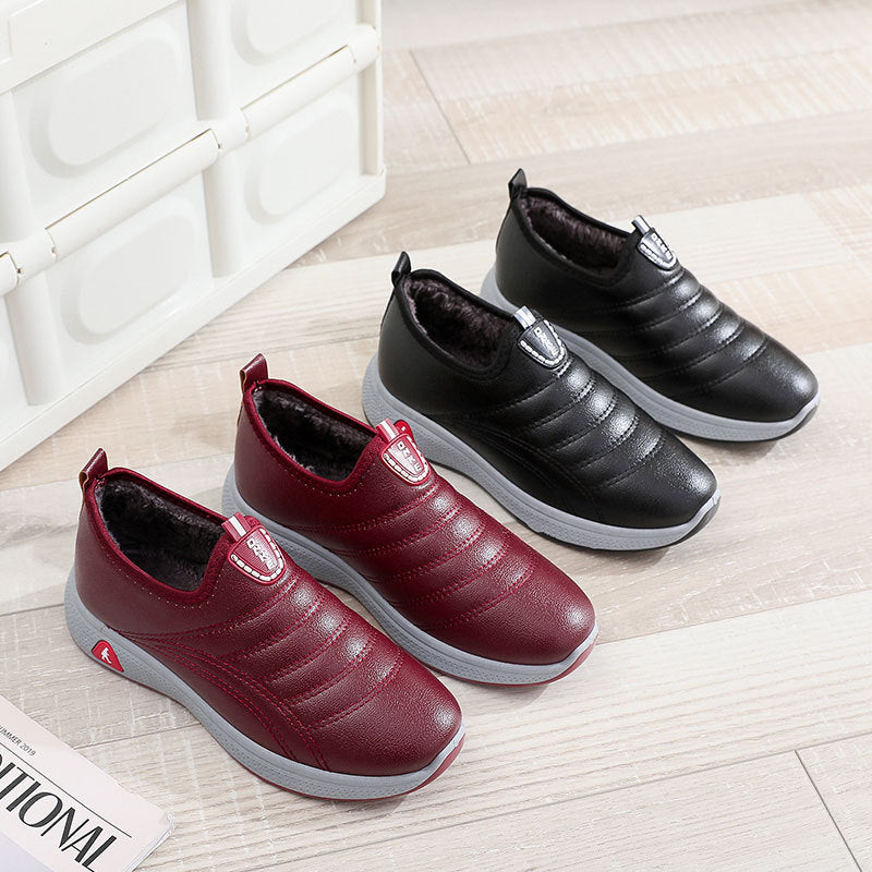 Women's Artifical Leather Waterproof Plus Velvet Warm Soft Sole Comfortable Shoes, Loafer –WR125