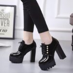 Chunky Heel Round Toe Lace-up Women’s Shoes, Boot Shoes-WR79