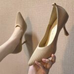 Shallow mouth, flyknit, pointed toe, stiletto heel, women’s single shoes, Style shoes-RV2309