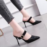 New Style Belt Buckle Color Block Pointed Toe Stiletto Women’s High Heels, Pencil Heel-RV1338 - Image 2