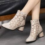 Cross-Strap Short Boots, Chunky Heel Martin Boots For Women, Boot Shoes-RV2428