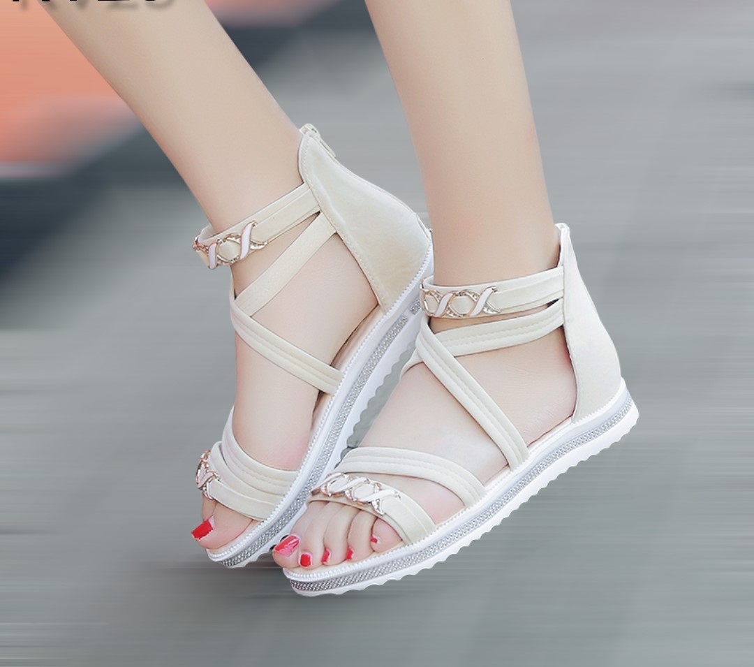 PhotoRoom-20220221_174342 Rear Zipper Casual Fashion Cross sSrap Roman Sandals For Women, Balance Heel-RV23 - Image 1
