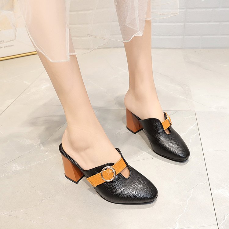 RV1336-1550 Tk Chinese-Style Closed-Toe Half-Slippers for Women, Box Heel-RV1336 - Image 1