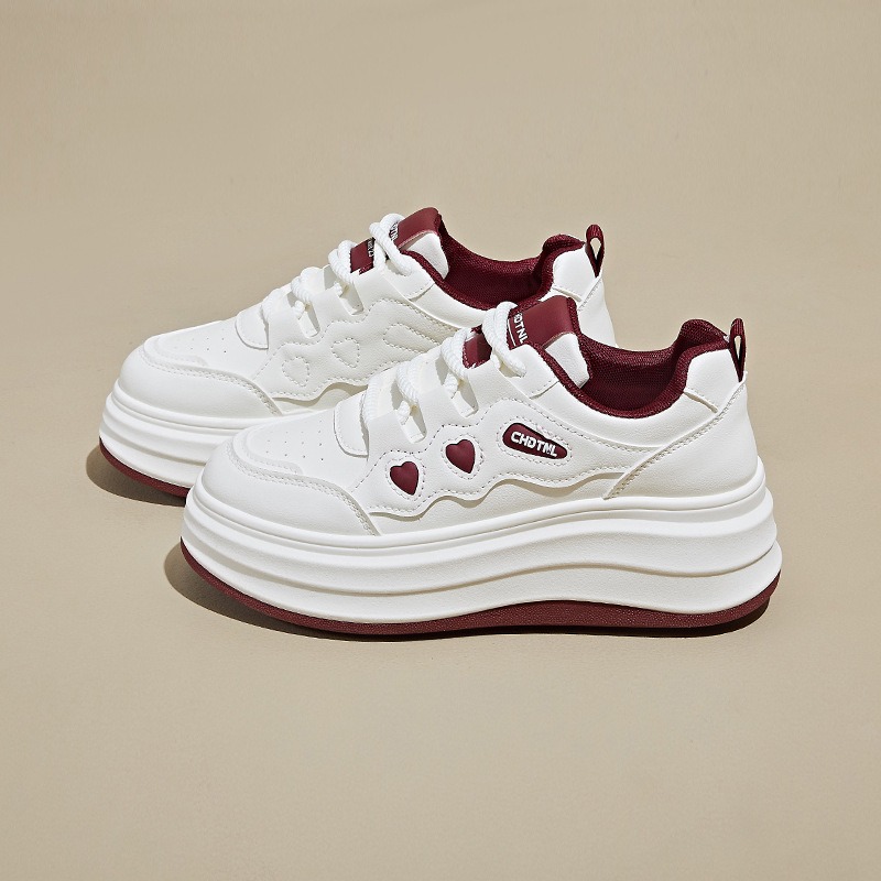 white-maroon Korean Style Breathable White Sneakers for Women, Sneaker & Kades – WR159 - Image 1