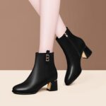 Women’s Soft Chunky Heel Side Zipper Martin Boots, Boot Shoes-WR122