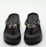 Women’s white wedge heel flip-flops with rhinestones, Balanced Heel – RV730