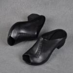 Fish Mouth Shoes, Medium Heel Soft Middle-Aged Women’s Shoes, Box Heel - RV1391