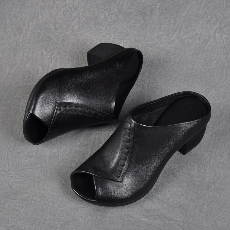 O1CN01VwpmuG1f5RFXoXlFI_22124221 Fish Mouth Shoes, Medium Heel Soft Middle-Aged Women’s Shoes, Box Heel - RV1391 - Image 1
