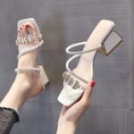 Women’s new Summer style, Trendy Rhinestone shoes, Chunky heel, Mid-heel, sandals, Box Heel-RV1319