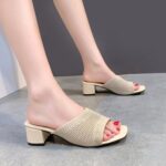 Korean style Flyknit Outerwear one-strap Fashion Women’s Sandals, Box heel-RV1303 - Image 2
