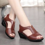 Fishmouth Wedge Sandals Women’s Soft Sole Middle-aged Sandals, Sandal & Slipper-RV561 - Image 3