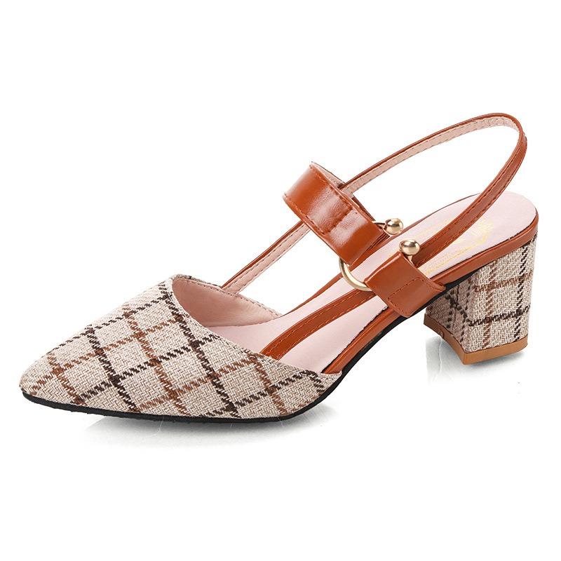主图-8 Women’s Pointed Toe Strapless Roman Sandals Low Mouth Chunky Heel High Heels, Box Heel – RV1477 - Image 1